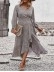 Allover Printed Puff Sleeve Ruffle Hem Belted Dress