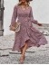 Allover Printed Puff Sleeve Ruffle Hem Belted Dress