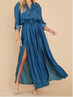 Alluring Style Sexy Slit Long Sleeve Maxi Dress