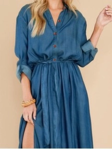 Alluring Style Sexy Slit Long Sleeve Maxi Dress