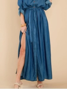 Alluring Style Sexy Slit Long Sleeve Maxi Dress