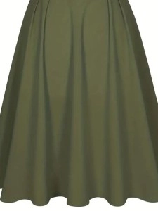 Army green high-waisted slimming skirts with large hemlines