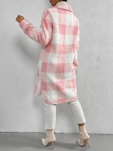 Autumn and winter lapel plush plaid coat loose long coat