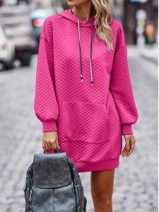 Autumn/Winter New Solid Hooded Loose Sleeve Dress