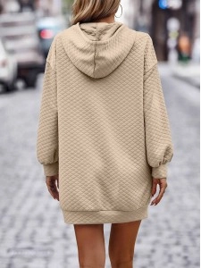 Autumn/Winter New Solid Hooded Loose Sleeve Dress