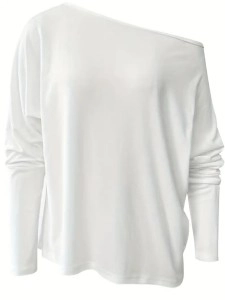 Baggy bat-sleeved slant shoulder T-shirt