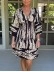 Bell Sleeve V-neck Dress Print Mid-length Skirt