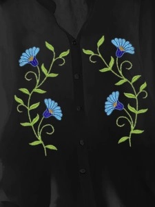 Black women's loose cotton linen embroidered shirt