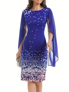 Blue chiffon patchwork elegant slim-fit dress dress