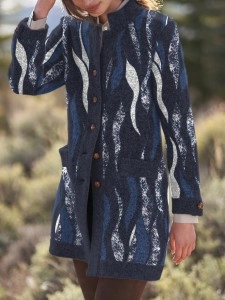 Blue coat with stand-up collar