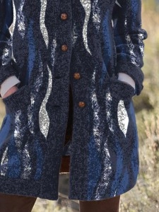 Blue coat with stand-up collar