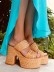 Blue halter ruffled patchwork dress