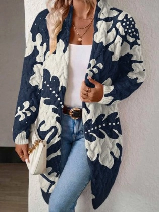 Blue printed sweater cardigan