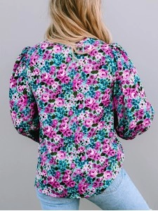 BOHO FLORAL PRINT V-NECK LONG SLEEVE BLOUSE