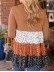 Brown round neck casual top with polka dot ruffle stitching