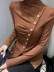 Brown women's turtleneck pleated top T-shirt