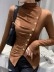 Brown women's turtleneck pleated top T-shirt