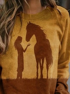 Casual Character Camel Print Paneled Color-block T-shirt
