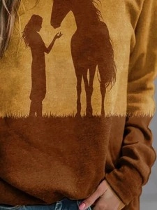 Casual Character Camel Print Paneled Color-block T-shirt