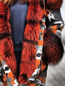 Casual contrasting color camouflage fur collar long-sleeved coat