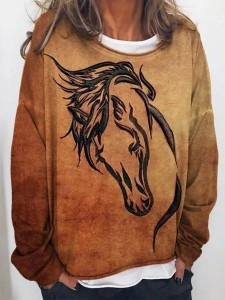 Casual horse print long sleeve sweatshirt