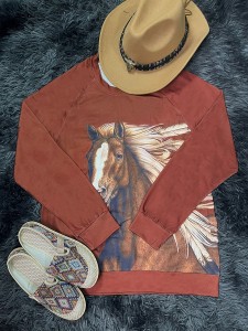 Casual horse print long sleeve sweatshirt
