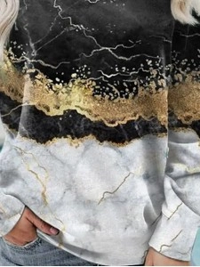 Casual long sleeved marble printed sweater