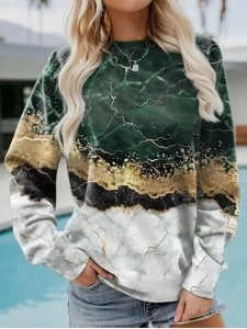 Casual long sleeved marble printed sweater