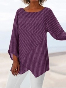 Casual long sleeved round neck striped printed shirt