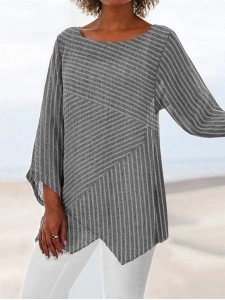 Casual long sleeved round neck striped printed shirt