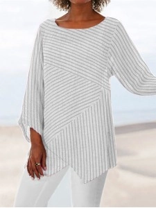 Casual long sleeved round neck striped printed shirt