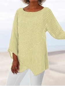 Casual long sleeved round neck striped printed shirt