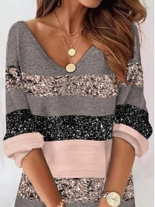 Casual Loose V Neck Geometric Dress