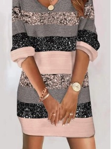Casual Loose V Neck Geometric Dress