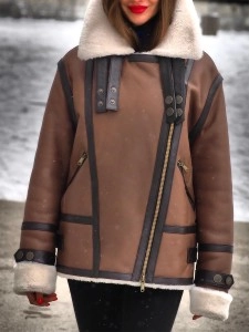 Casual Solid Color Asymmetric Zip Leather Coat