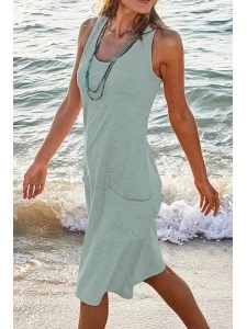 Casual Solid Patchwork Pocket Basic O Neck Straight Dresses