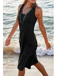 Casual Solid Patchwork Pocket Basic O Neck Straight Dresses