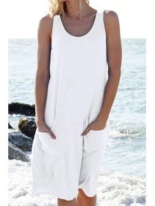 Casual Solid Patchwork Pocket Basic O Neck Straight Dresses