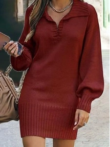 Casual Solid Patchwork Turndown Collar Straight Dresses