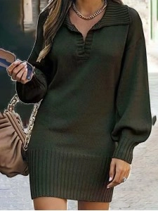 Casual Solid Patchwork Turndown Collar Straight Dresses