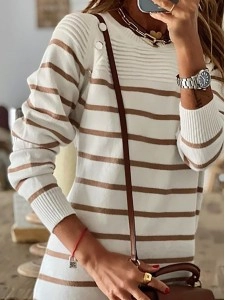 Casual Striped Patchwork O Neck A Line Dresses