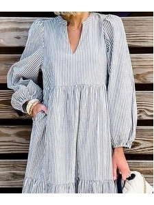 Casual Striped V Neck Long Dress Dresses