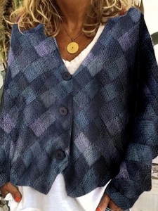 Casual V-neck buttoned irregular printed jacket