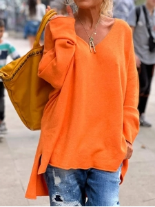 Casual V-neck Loose Plain Sweater