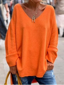 Casual V-neck Loose Plain Sweater
