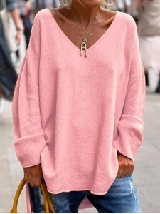 Casual V-neck Loose Plain Sweater
