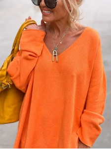 Casual V-neck Loose Plain Sweater