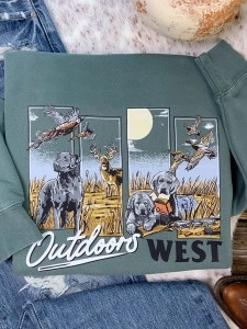 Casual western print round neck long sleeve sweatshirt