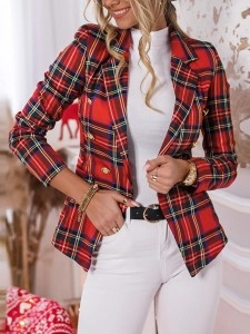 Checkered slim fitting short suit jacket