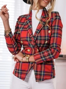 Checkered slim fitting short suit jacket